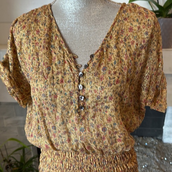 Mes Demoiselles Ambroisie Gold Lurex Floral Print Ruffled Hem Minidress Size 4 - Picture 7 of 14